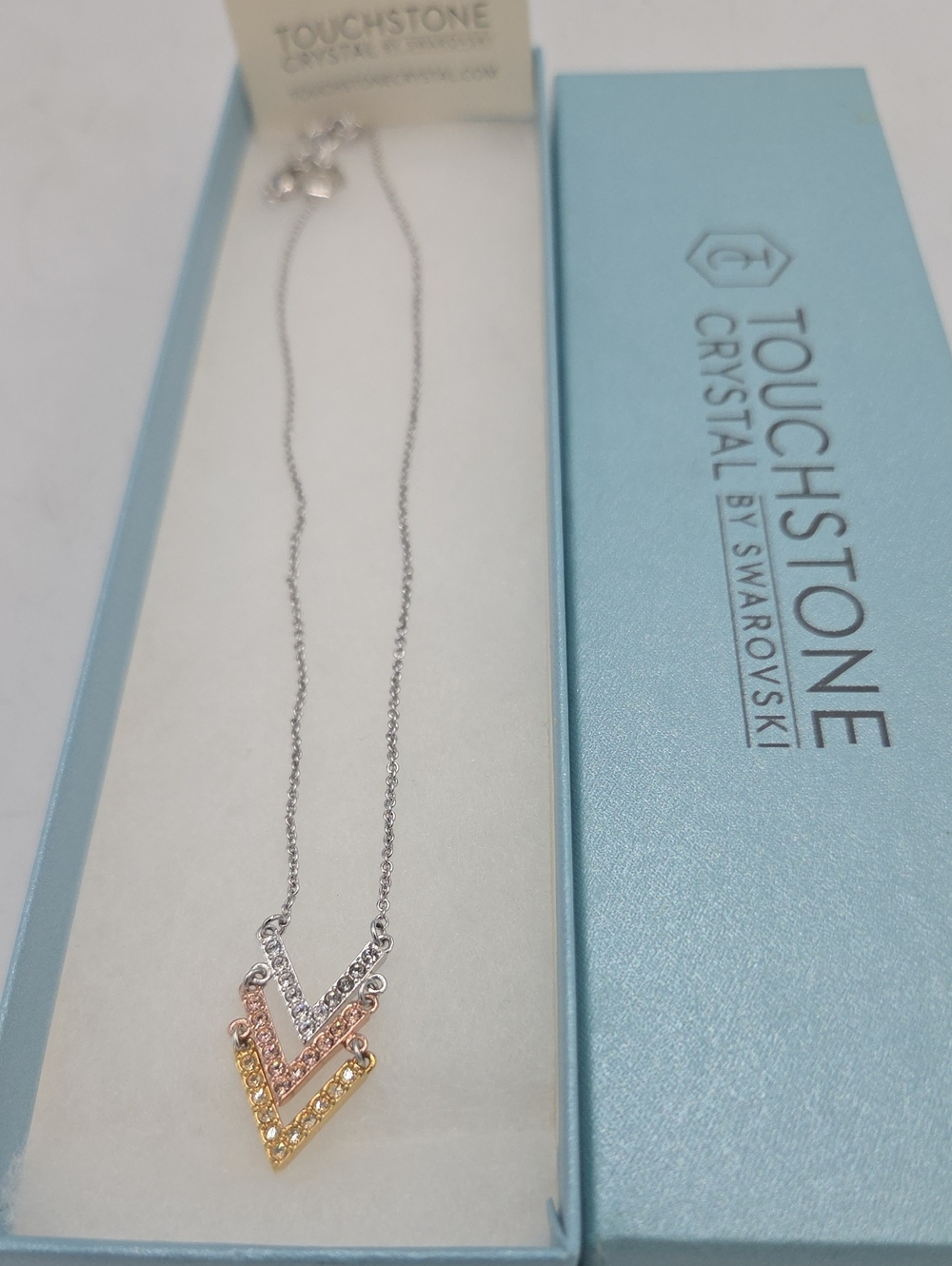Touchstone Crystal V Pendant Necklace in Silver, Rose, Gold Tones